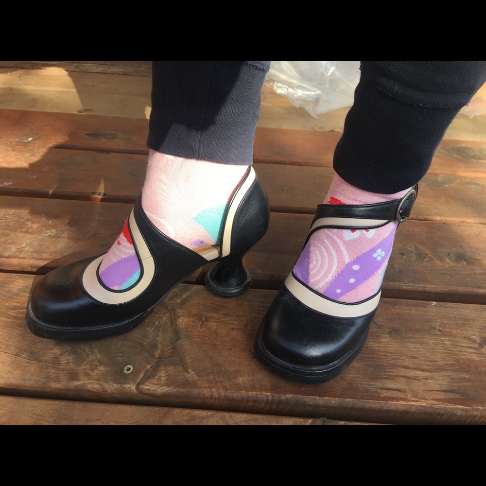 John Fluevog black and white heels.